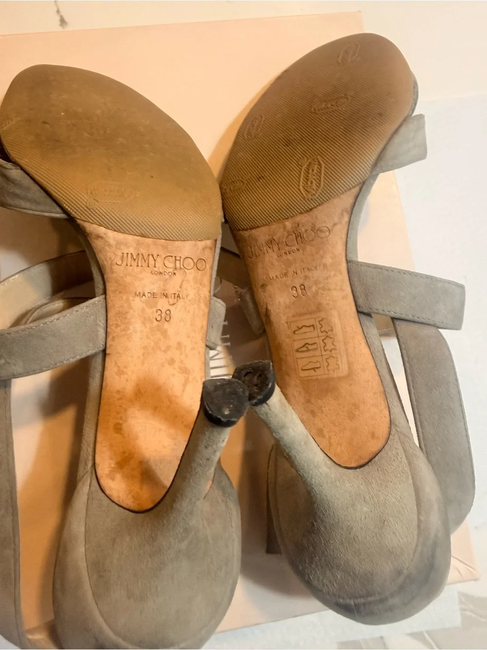 Jimmy Choo Gray Suede Strappy Stiletto Sandals